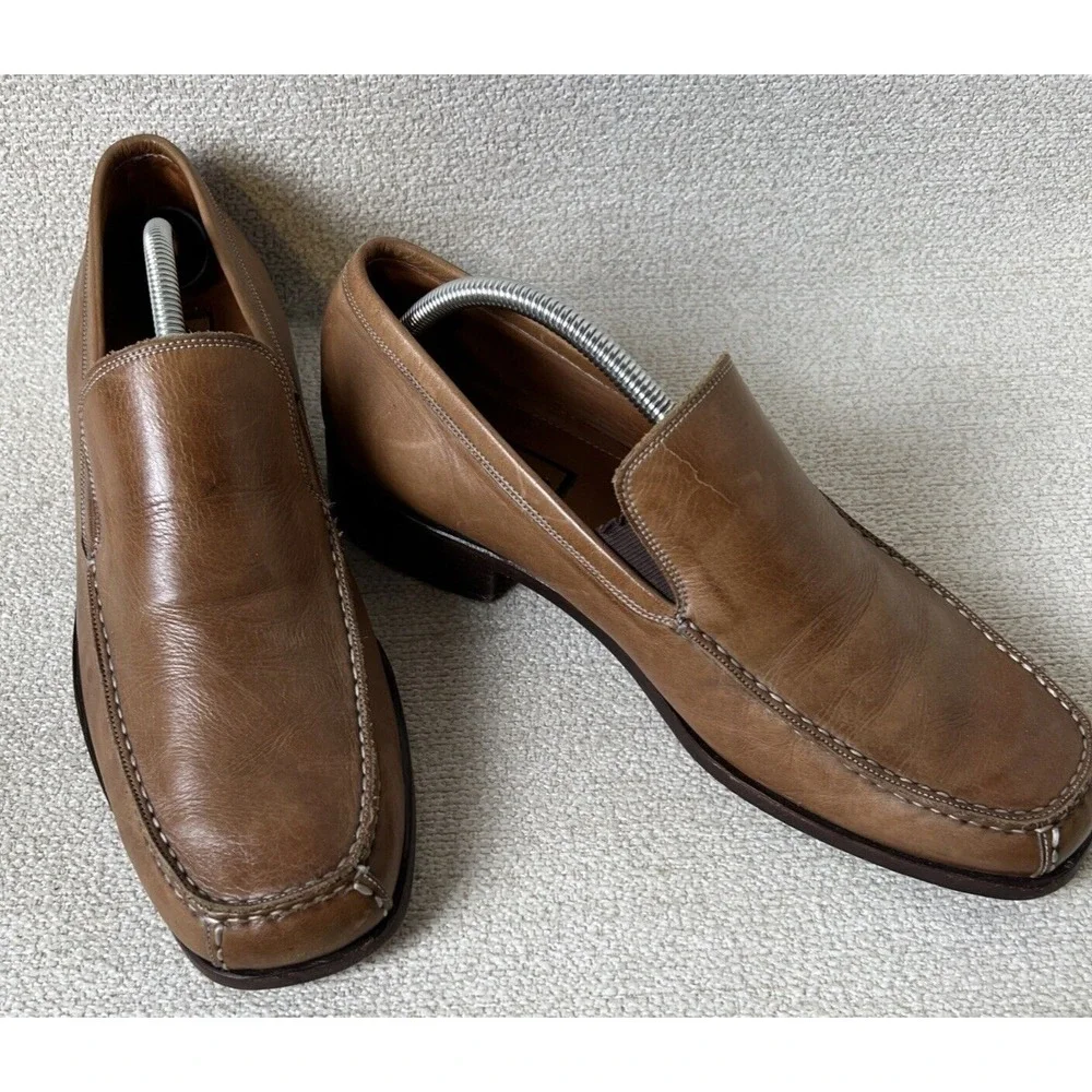 Emilio Bianco Loafers Mens 10‎ Brown Genuine Leather Shoes Stiching
